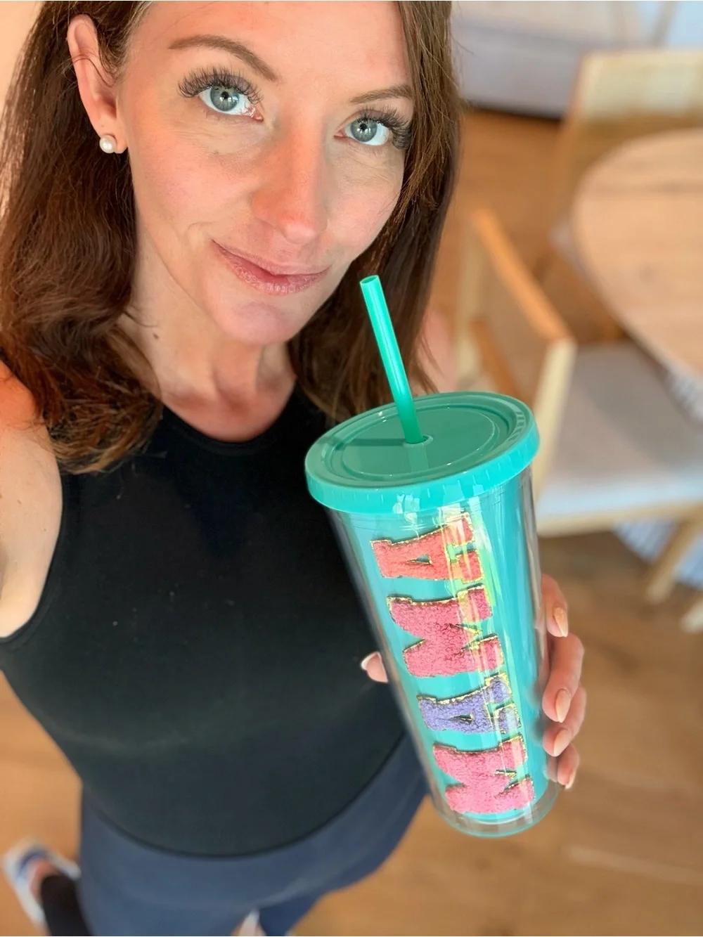 Personalized MAMA or MOM Double-Wall Tumbler with Straw - Blue and Pink